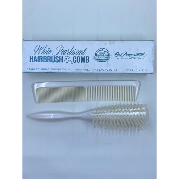 STANLEY Pearlized White Hairbrush & Comb Set NOS # 4074 NEW Vintage